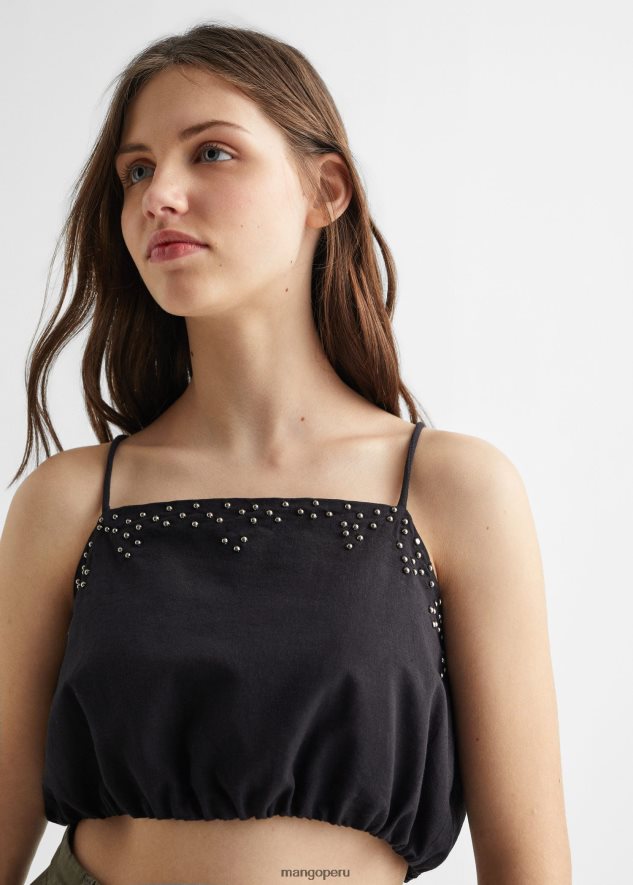 top envuelto en algodón negro Mango chicas ropa TJF0T5079