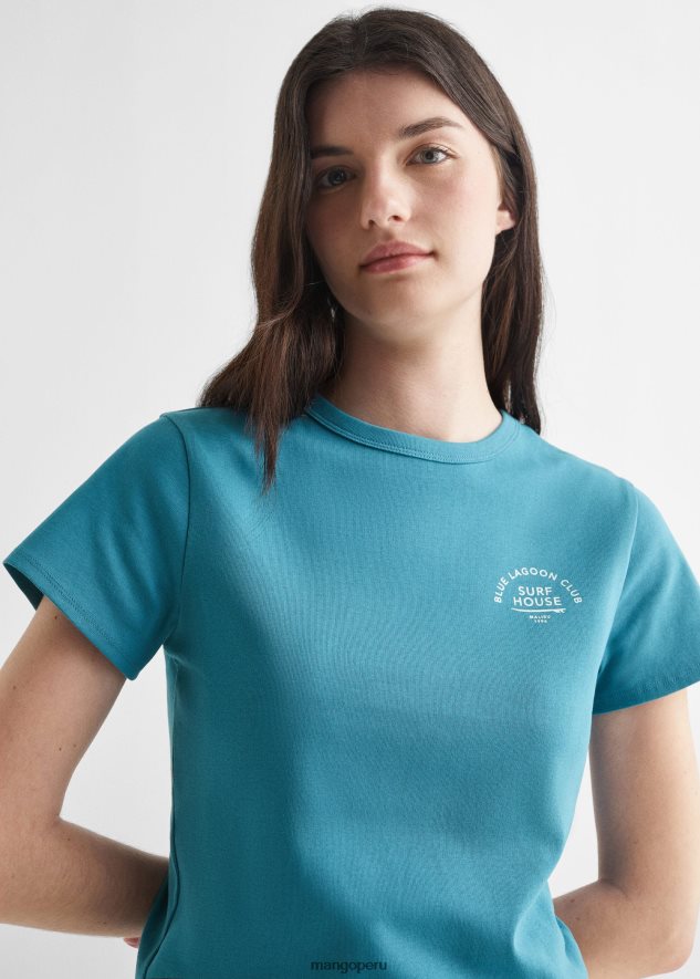 camiseta estampada en mezcla de algodón 1 azul petróleo Mango chicas ropa TJF0T5115