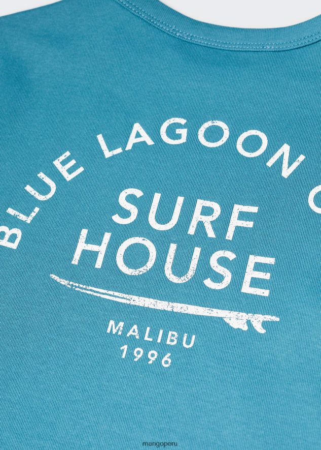 camiseta estampada en mezcla de algodón 1 azul petróleo Mango chicas ropa TJF0T5115