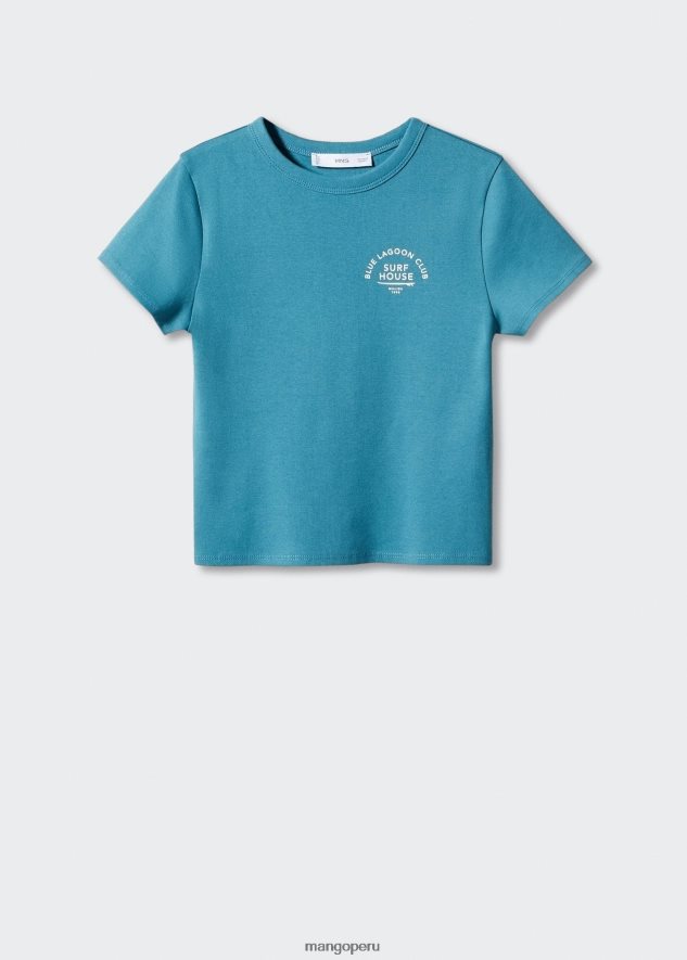 camiseta estampada en mezcla de algodón 1 azul petróleo Mango chicas ropa TJF0T5115