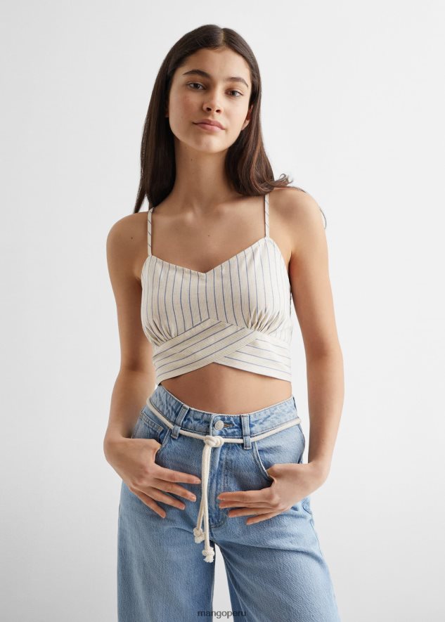 top a rayas en mezcla de algodón crudo Mango chicas ropa TJF0T5125