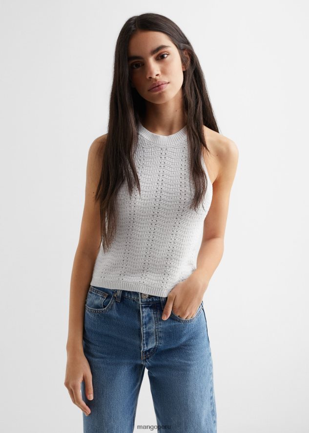 top de algodón calado blanco Mango chicas ropa TJF0T5193