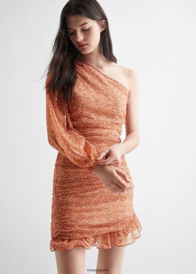 vestido asimétrico con volantes Rosa palido Mango chicas ropa TJF0T5039