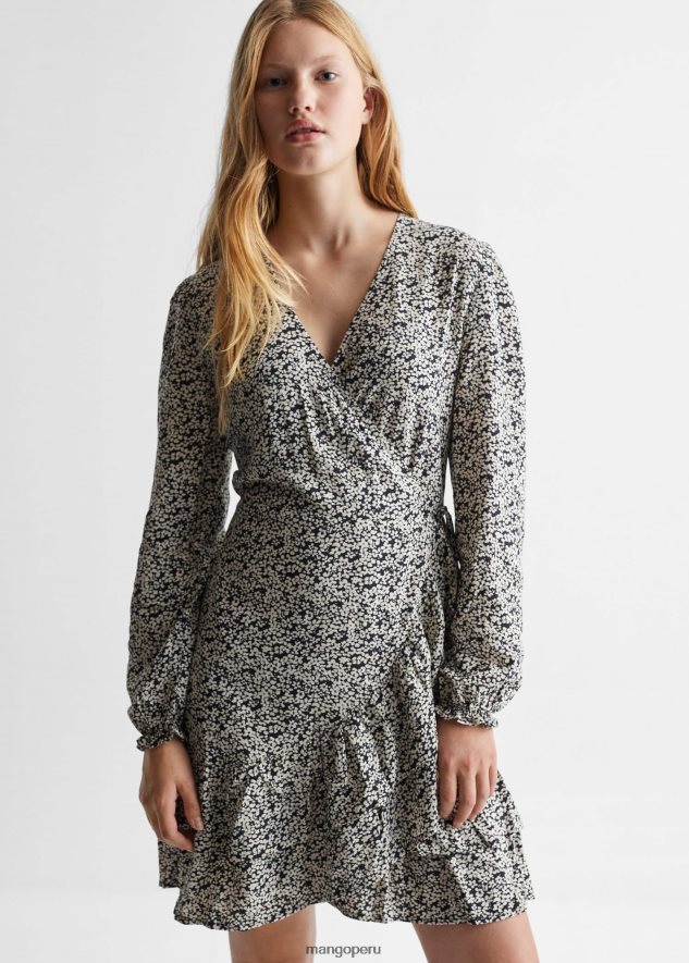vestido con estampado de flores negro Mango chicas ropa TJF0T5031