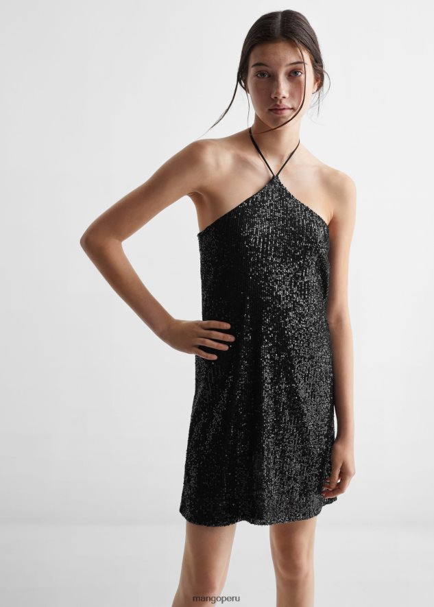 vestido de lentejuelas negro Mango chicas ropa TJF0T5038