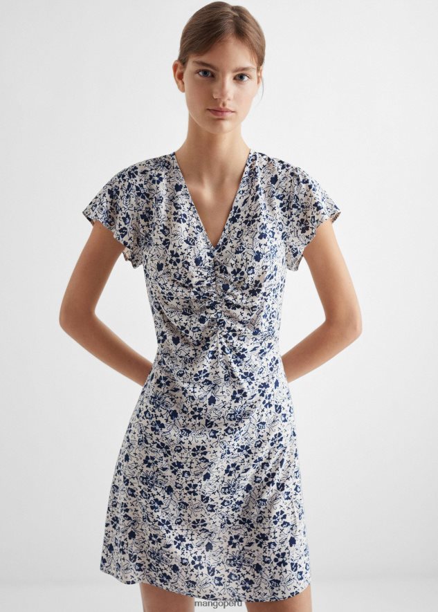 vestido de manga corta con estampado floral azul marino oscuro Mango chicas ropa TJF0T5012