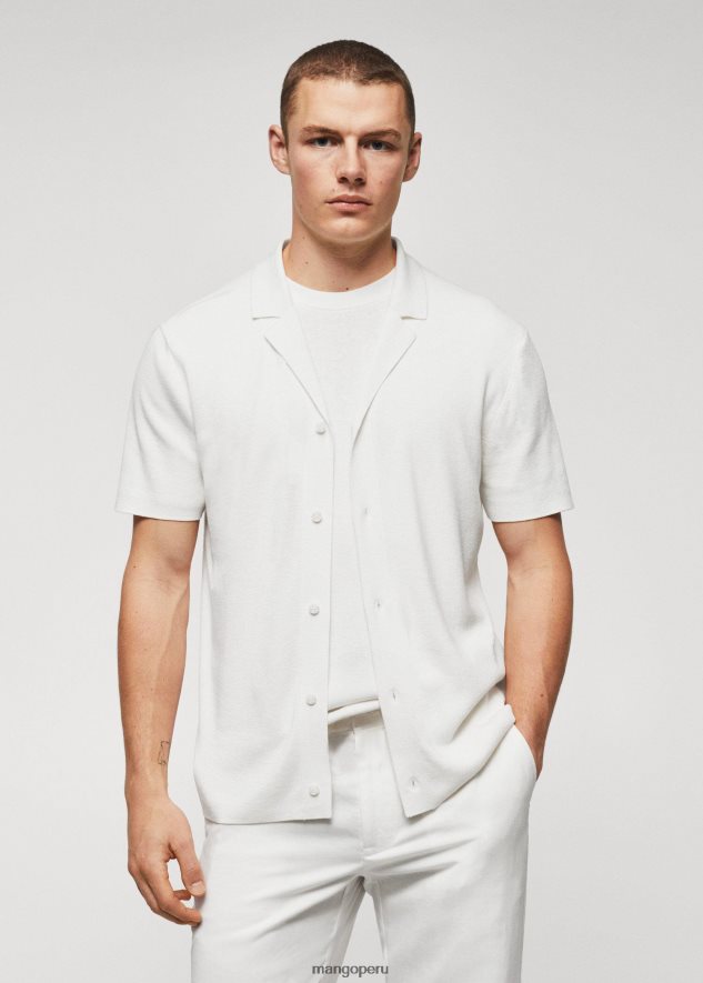 camisa regular fit con cuello bowling blanco Mango hombres ropa TJF0T3795