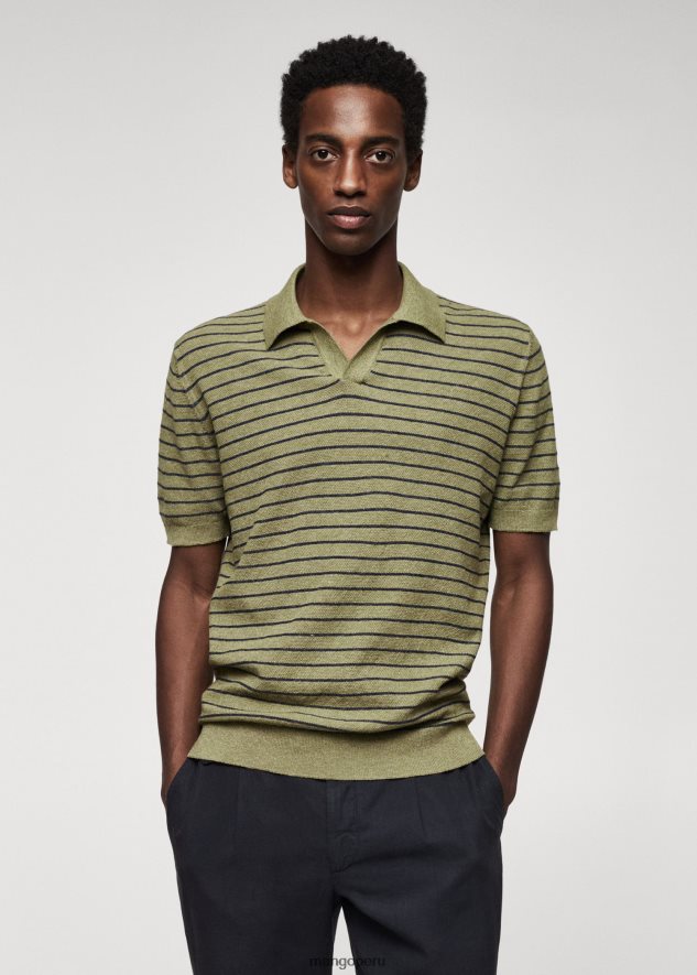polo de punto fino a rayas bosque verde Mango hombres ropa TJF0T3820