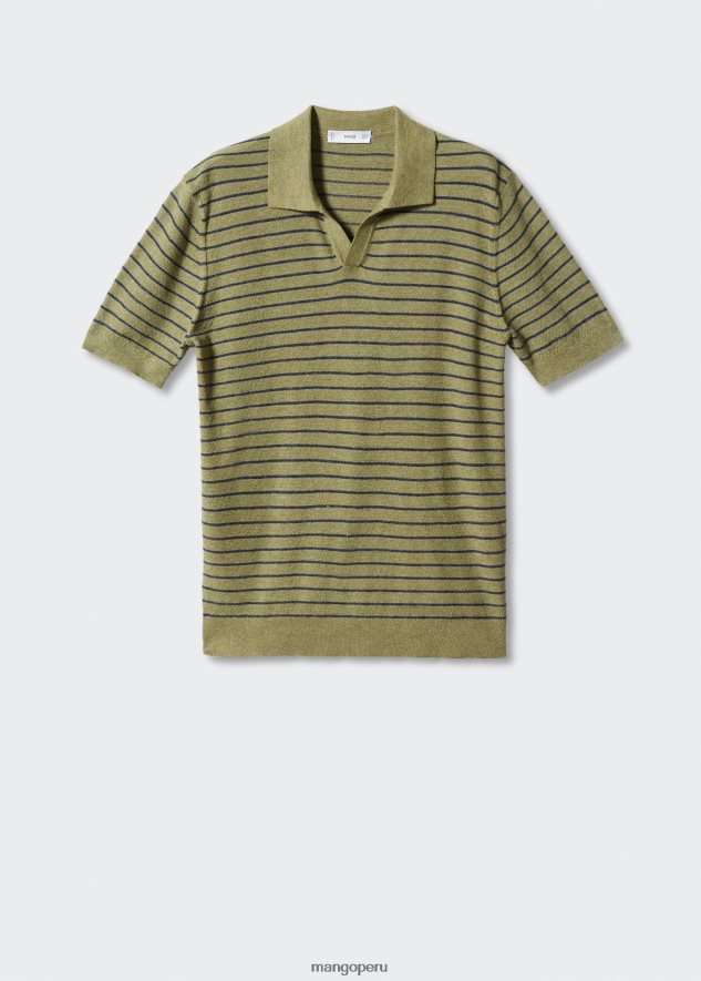 polo de punto fino a rayas bosque verde Mango hombres ropa TJF0T3820