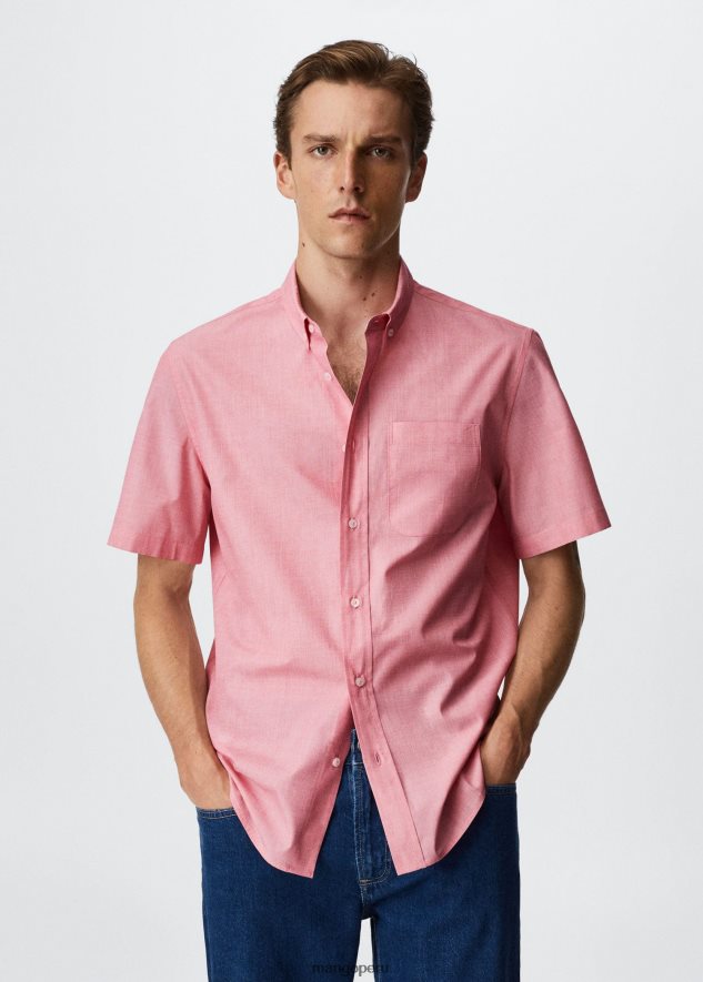camisa de algodón de manga corta rojo Mango hombres ropa TJF0T3442