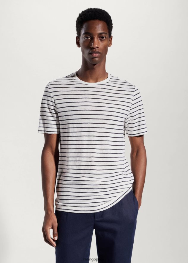 Camiseta rayas 100% lino Armada Mango hombres ropa TJF0T3682