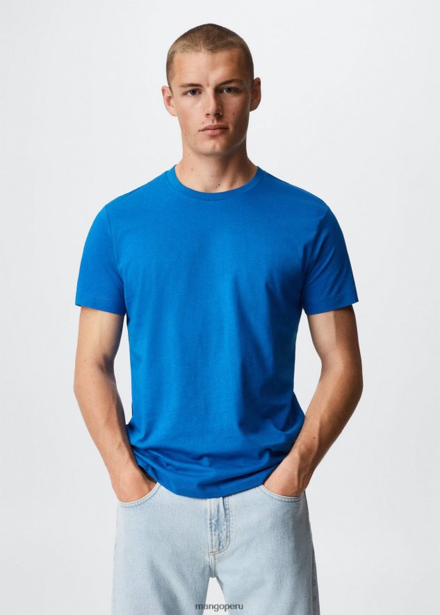 camiseta básica de algodón sostenible azul Mango hombres ropa TJF0T3734