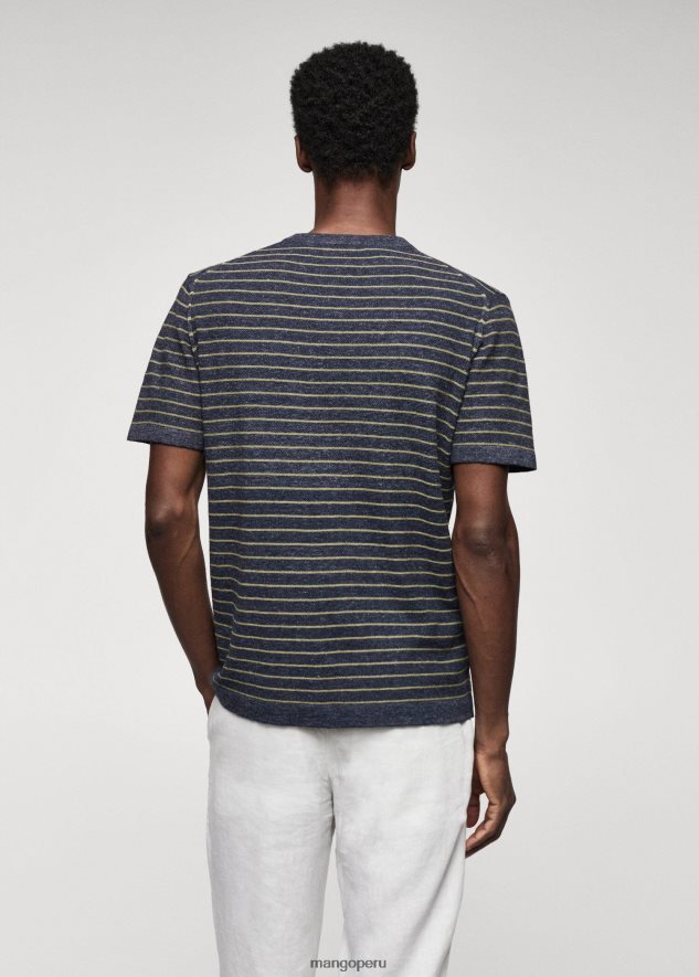 camiseta de punto a rayas azul índigo Mango hombres ropa TJF0T3680