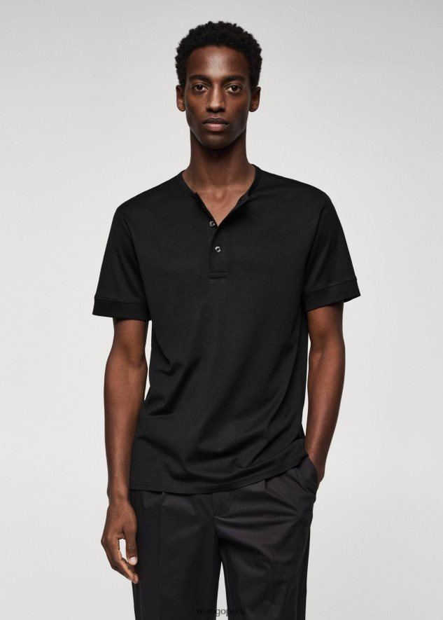 camiseta henley de algodón negro Mango hombres ropa TJF0T3685