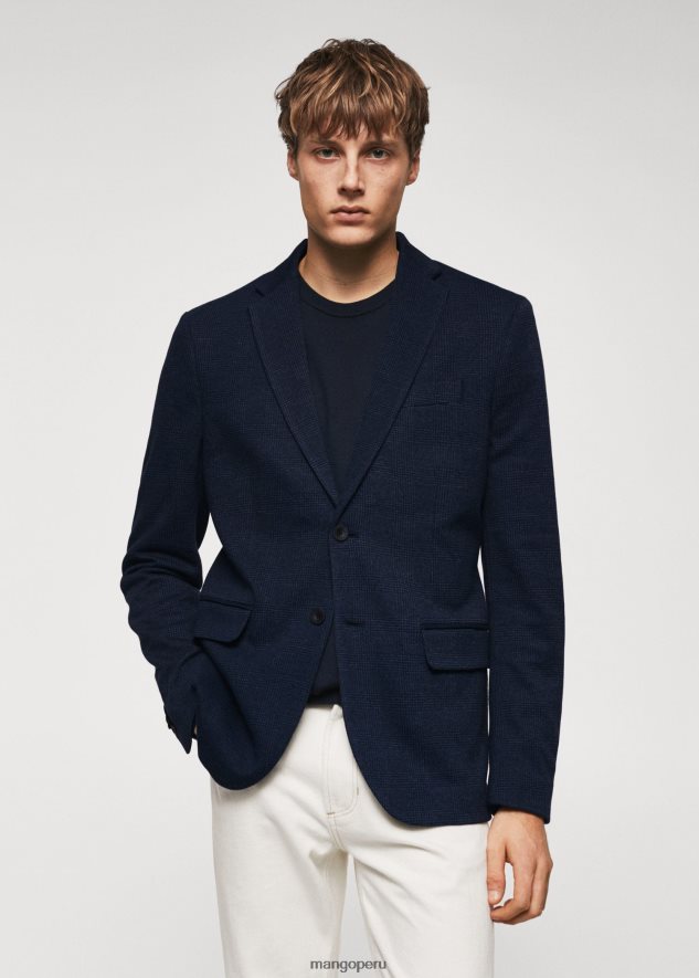 blazer slim con microestampado azul marino oscuro Mango hombres ropa TJF0T4174