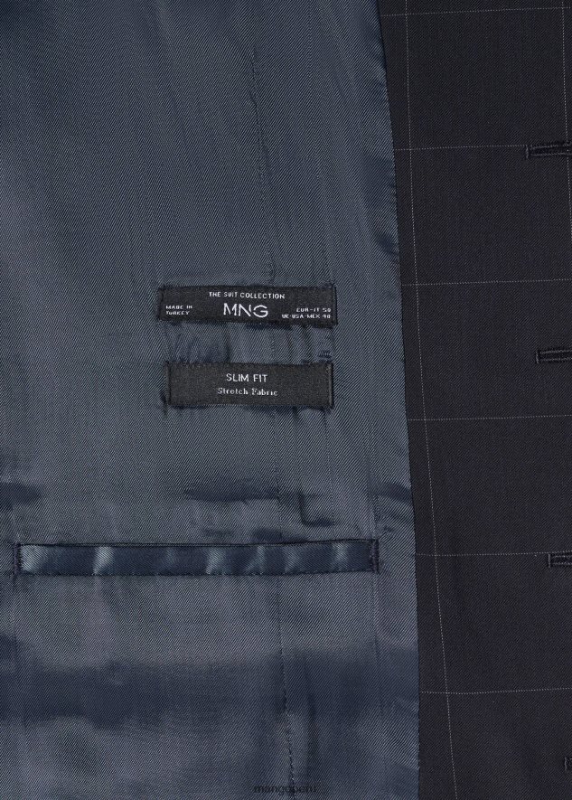 chaleco de traje slim a cuadros azul marino oscuro Mango hombres ropa TJF0T4271