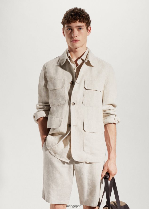 Sobrecamisa 100% lino con bolsillos arena Mango hombres ropa TJF0T4367