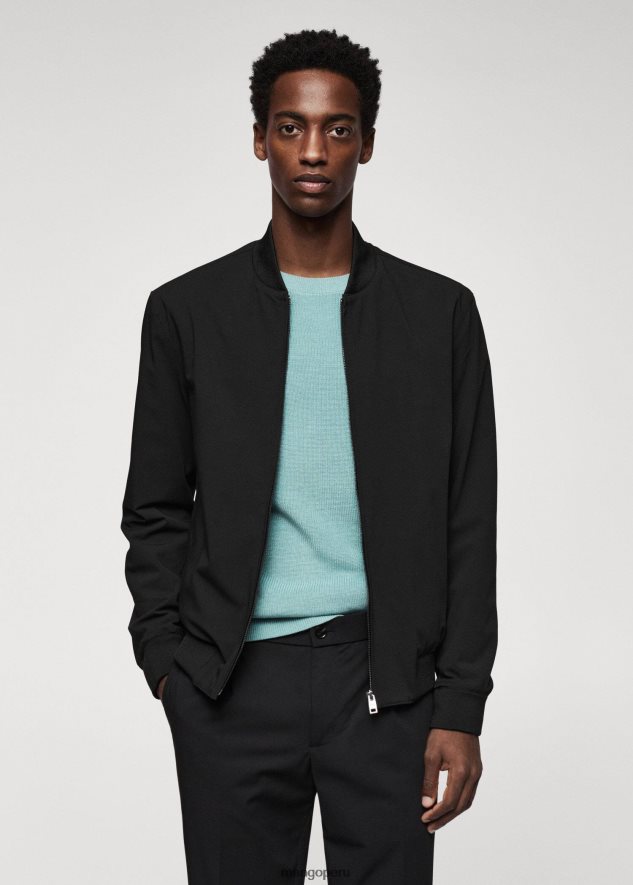 chaqueta bomber de tejido técnico negro Mango hombres ropa TJF0T4313