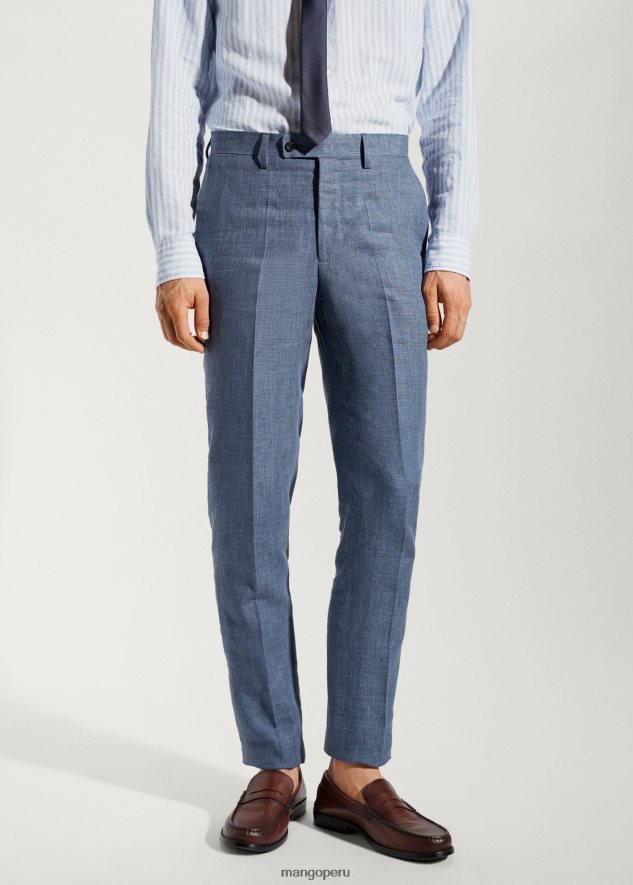Pantalón traje 100% lino azul índigo Mango hombres ropa TJF0T3990