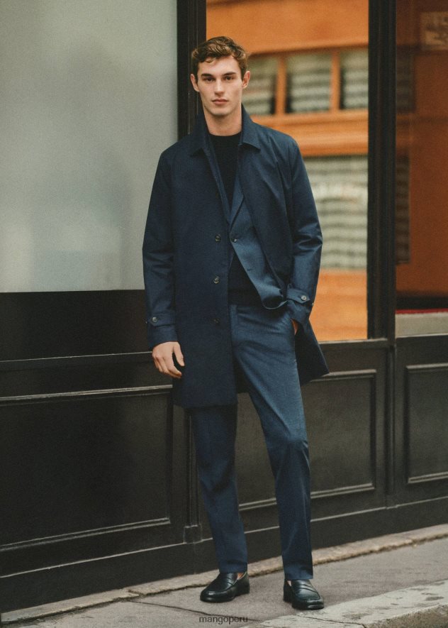 pantalones de traje de lana de corte slim azul marino oscuro Mango hombres ropa TJF0T4010