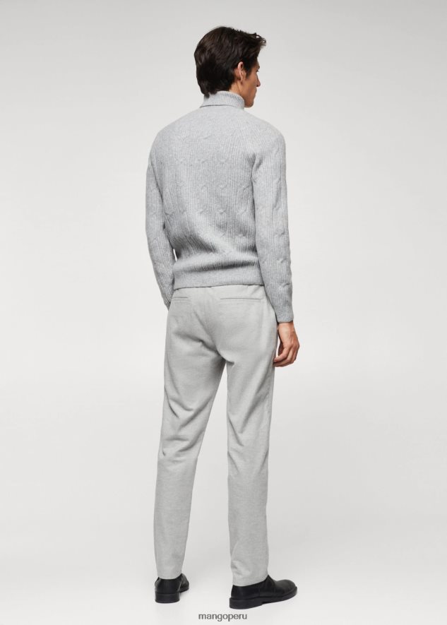suéter trenzado de cuello alto gris jaspeado claro Mango hombres ropa TJF0T4489