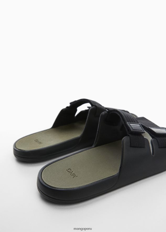 sandalia con tira de velcro negro Mango hombres calzado TJF0T4762