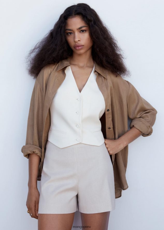 shorts en mezcla de lino con cintura alta gris claro/pastel Mango mujer ropa TJF0T2077