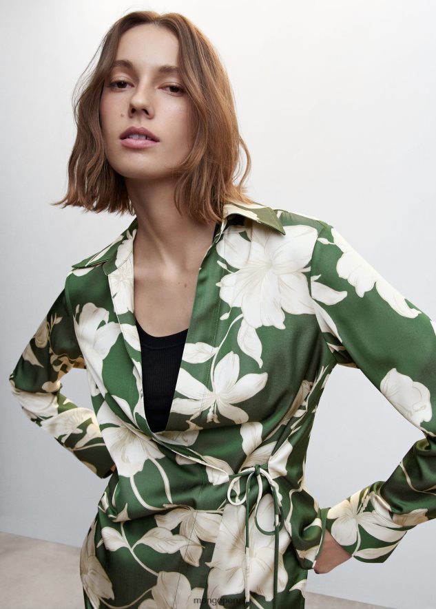 blusa de satén floral verde Mango mujer ropa TJF0T499