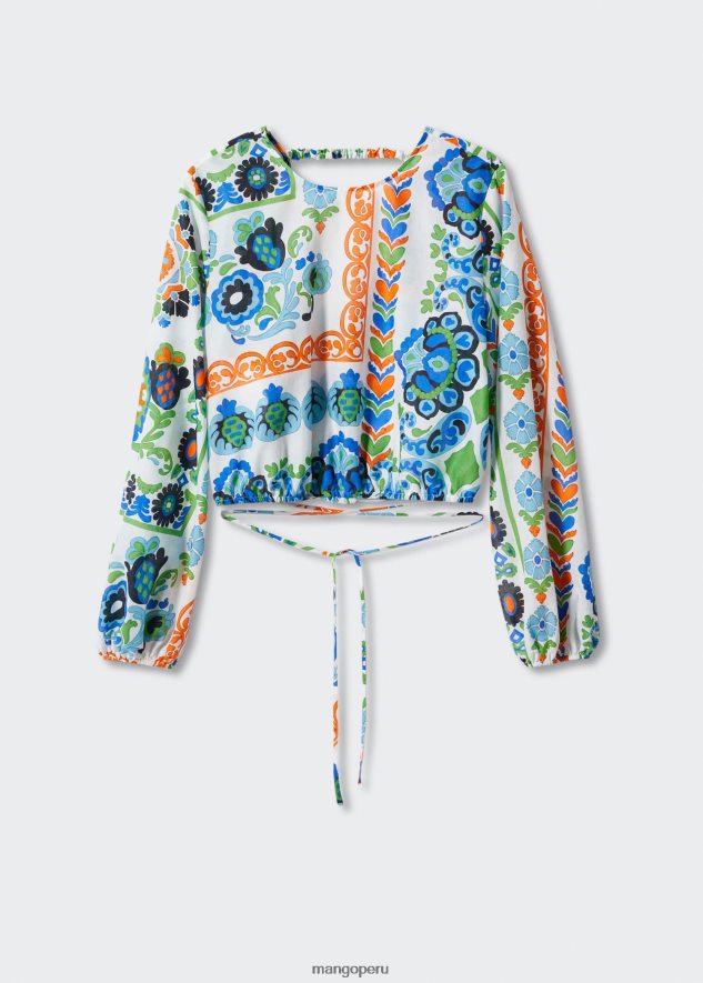 blusa estampada con mangas abullonadas blanquecino Mango mujer ropa TJF0T352