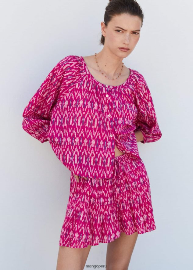 blusa estampada con mangas abullonadas fucsia Mango mujer ropa TJF0T486