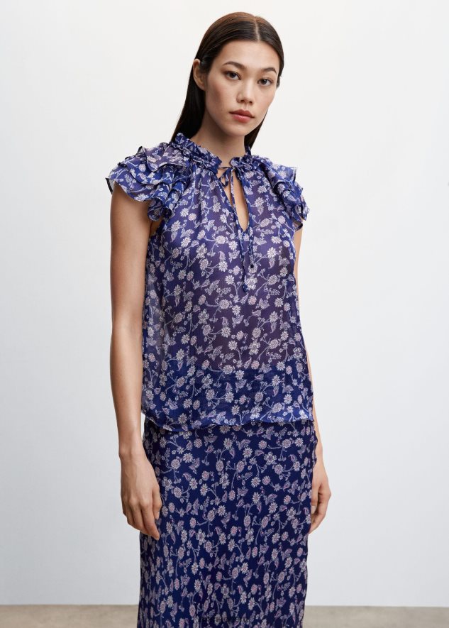 blusa floral con volantes azul Mango mujer ropa TJF0T382