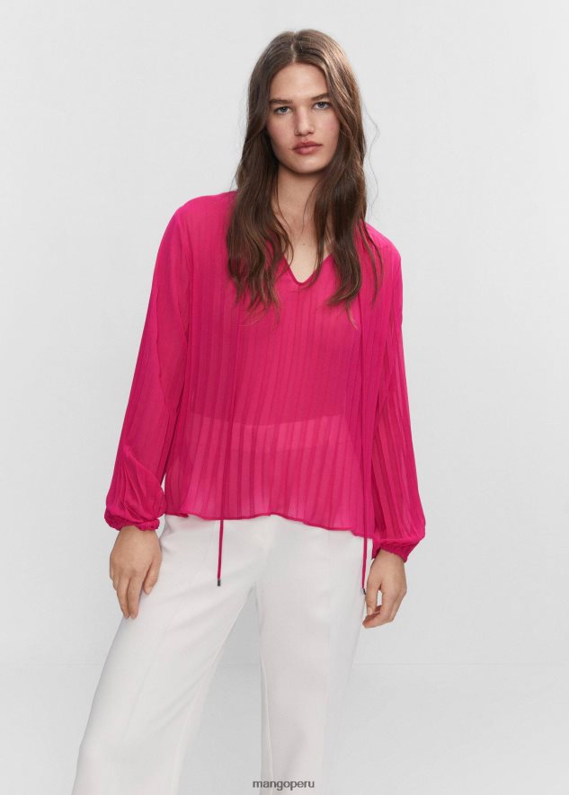 blusa plisada con mangas abullonadas fucsia Mango mujer ropa TJF0T294