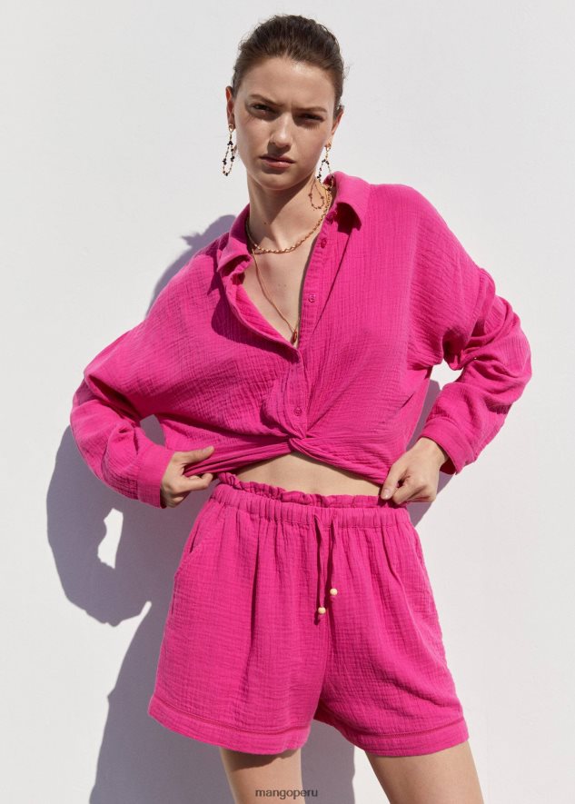 camisa con nudo texturizado fucsia Mango mujer ropa TJF0T347