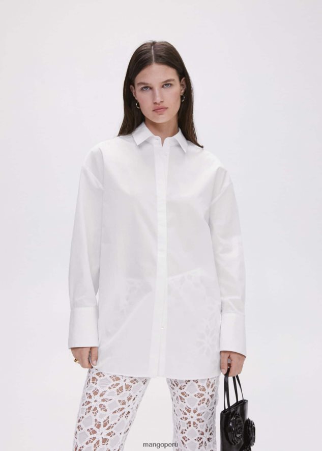 camisa de algodón de gran tamaño blanco Mango mujer ropa TJF0T399