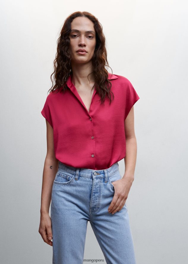 camisa de satén de manga corta fresa Mango mujer ropa TJF0T343