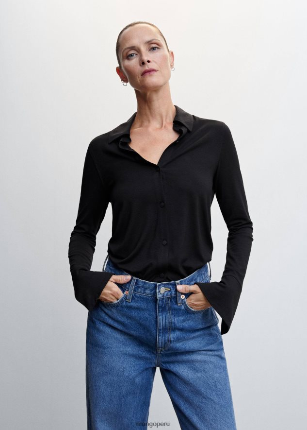 camisa fluida con botones negro Mango mujer ropa TJF0T449