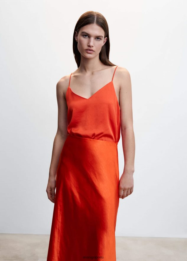 top de satén con tirantes rojo coral Mango mujer ropa TJF0T526