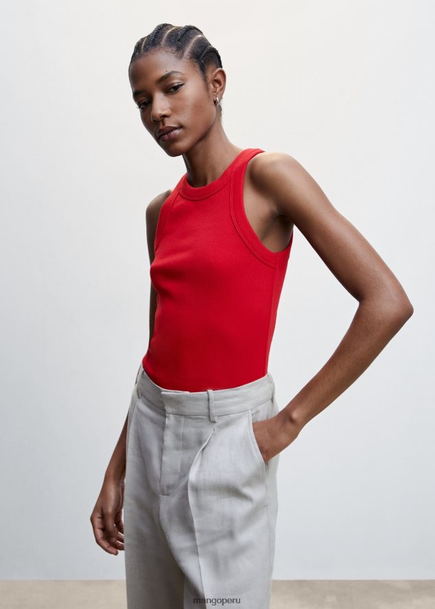 top de canalé en mezcla de algodón rojo Mango mujer ropa TJF0T604