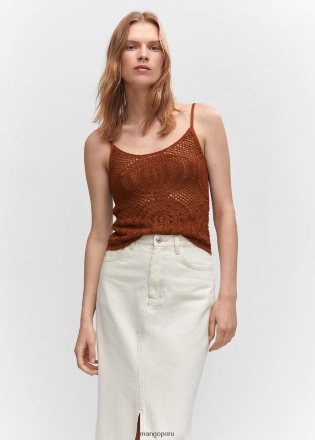 top de punto con detalles calados marrón Mango mujer ropa TJF0T571