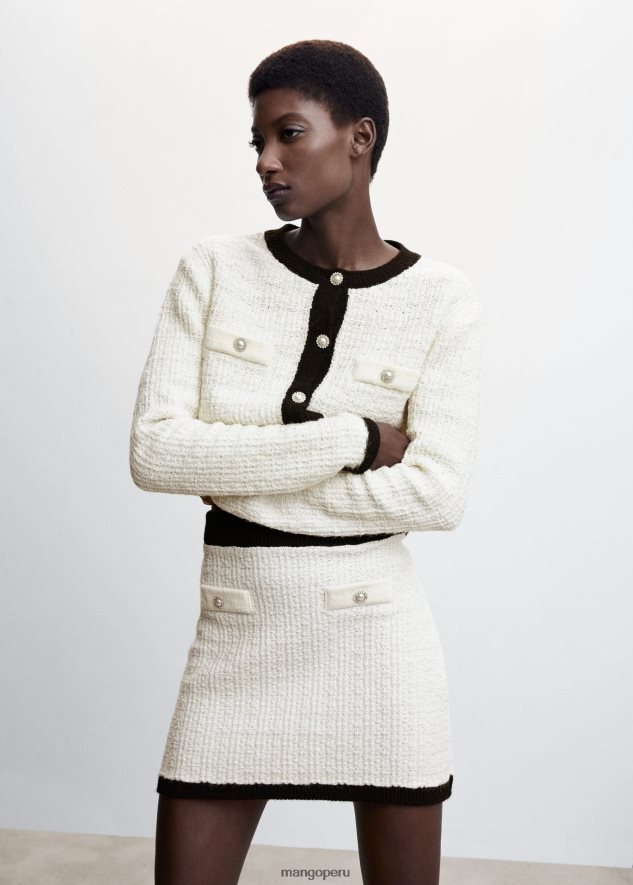 falda de tweed con botones blanquecino Mango mujer ropa TJF0T2036