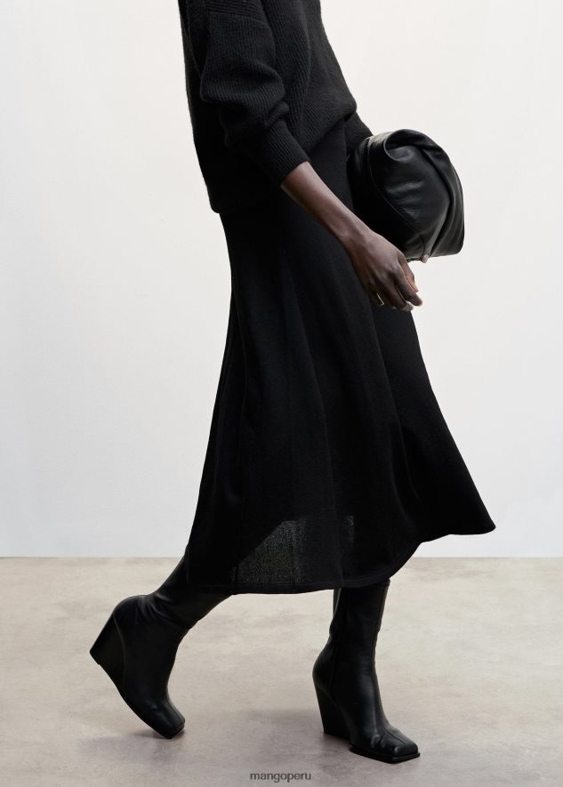 falda midi de canalé negro Mango mujer ropa TJF0T1993