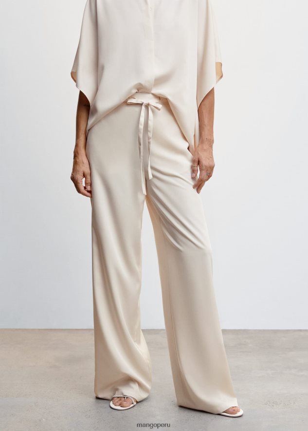 pantalones fluidos rectos crudo Mango mujer ropa TJF0T1598