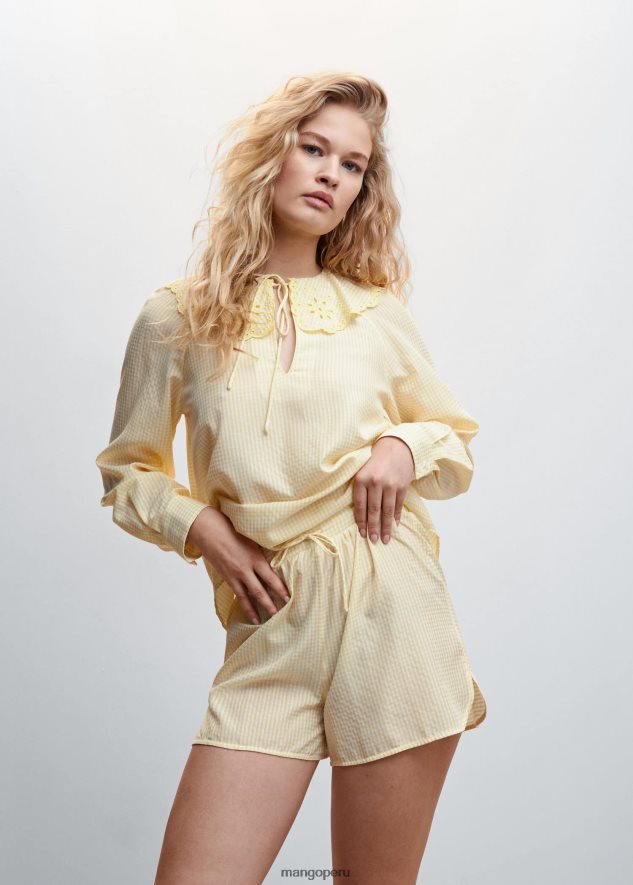 pijama corto textura amarillo Mango mujer ropa TJF0T2329