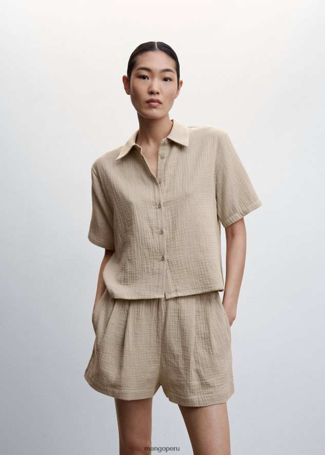 shorts de pijama de algodón texturizado beige Mango mujer ropa TJF0T2327