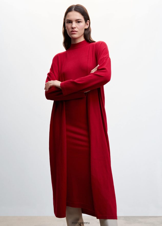 cárdigan largo de punto rojo Mango mujer ropa TJF0T1238