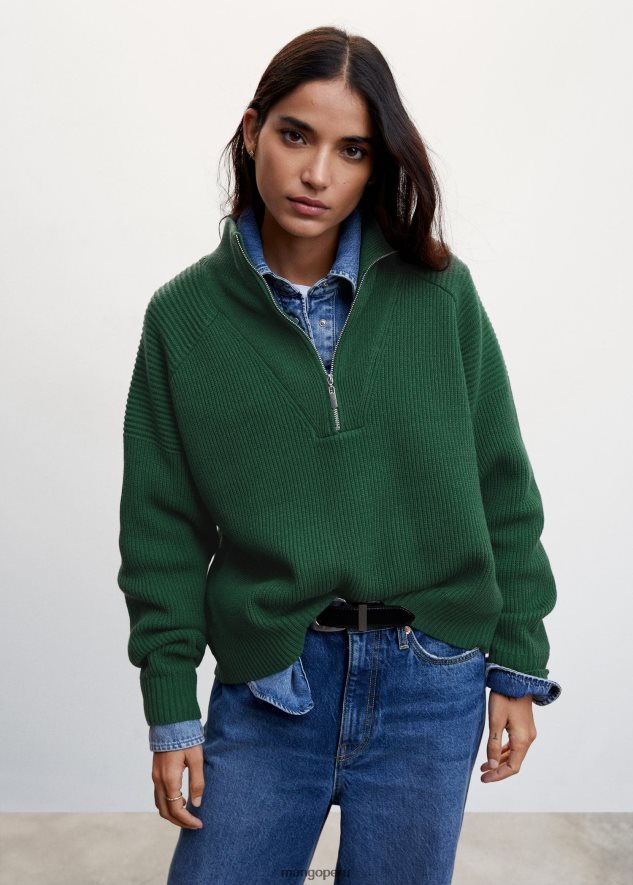 suéter de cuello alto con cremallera verde Mango mujer ropa TJF0T1088