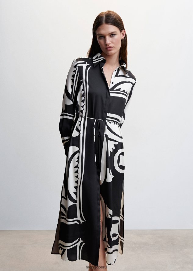 vestido camisero de raso negro Mango mujer ropa TJF0T116