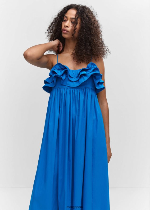 vestido con volantes azul Mango mujer ropa TJF0T55