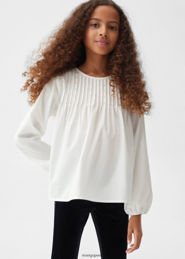 blusa con detalles plisados blanco Mango chicas ropa TJF0T6159