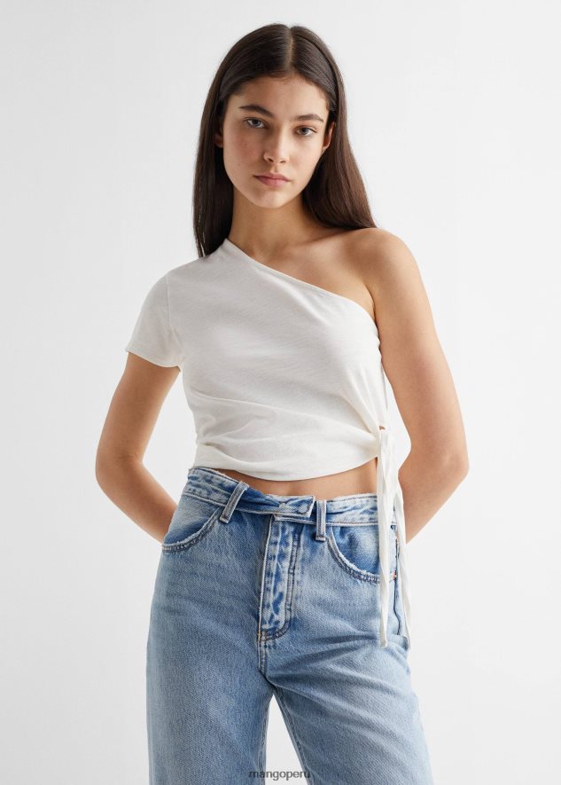 camiseta asimétrica de algodón blanquecino Mango chicas ropa TJF0T6110
